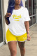 Yellow Casual Print Patchwork O Neck Short Sleeve Two Pieces