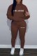 Brown Casual Print Letter Hooded Collar Long Sleeve Two Pieces