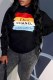 Black Street Print Letter Hooded Collar Tops