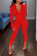 Red Street Print Patchwork Zipper Collar Long Sleeve Two Pieces
