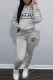 Grey Casual Print Letter Hooded Collar Long Sleeve Two Pieces