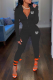 Black Street Print Patchwork Zipper Collar Long Sleeve Two Pieces