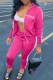 Rose Red Sportswear Print Letter Zipper Collar Long Sleeve Two Pieces