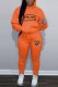 Orange Casual Print Letter Hooded Collar Long Sleeve Two Pieces