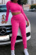 Rose Red Casual Sportswear Solid Patchwork Fold O Neck Long Sleeve Two Pieces