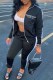 Black Sportswear Print Letter Zipper Collar Long Sleeve Two Pieces