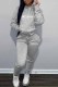 Grey Casual Print Letter Hooded Collar Long Sleeve Two Pieces