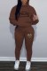 Brown Casual Print Letter Hooded Collar Long Sleeve Two Pieces