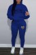 Blue Casual Print Letter Hooded Collar Long Sleeve Two Pieces