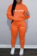 Orange Casual Print Letter Hooded Collar Long Sleeve Two Pieces