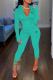 Cyan Street Print Patchwork Zipper Collar Long Sleeve Two Pieces