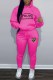 Rose Red Casual Print Letter Hooded Collar Long Sleeve Two Pieces