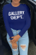 Navy Blue Casual Street Print Letter O Neck T-Shirts