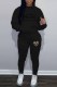 Black Casual Print Letter Hooded Collar Long Sleeve Two Pieces