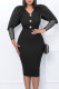 Black Elegant Solid Patchwork V Neck One Step Skirt Dresses