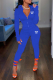 Blue Street Print Patchwork Zipper Collar Long Sleeve Two Pieces