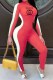 Red Street Print Letter O Neck Jumpsuits