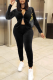 Black Street Solid Patchwork Turndown Collar Long Sleeve Two Pieces