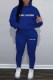Blue Casual Print Letter Hooded Collar Long Sleeve Two Pieces