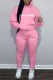 Pink Casual Print Letter Hooded Collar Long Sleeve Two Pieces