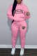 Pink Casual Print Letter Hooded Collar Long Sleeve Two Pieces