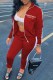 Red Sportswear Print Letter Zipper Collar Long Sleeve Two Pieces