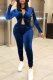 Blue Street Solid Patchwork Turndown Collar Long Sleeve Two Pieces