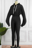 Red Casual Sportswear Solid Patchwork O Neck Long Sleeve Two Pieces
