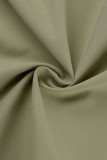 Army Green Casual Solid Hollowed Out Patchwork Buckle Asymmetrical Collar Long Sleeve Two Pieces