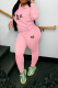 Pink Street Print Draw String Hooded Collar Long Sleeve Two Pieces
