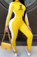 Yellow Street Print Letter O Neck Jumpsuits