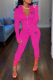 Pink Street Print Patchwork Zipper Collar Long Sleeve Two Pieces