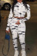 White Casual Print Patchwork Zipper Long Sleeve Two Pieces