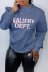 Blue Casual Daily Lips Printed Patchwork Letter O Neck Tops