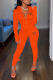Tangerine Red Street Print Patchwork Zipper Collar Long Sleeve Two Pieces