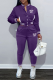 Purple Street Print Patchwork Mandarin Collar Long Sleeve Two Pieces