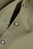 Army Green Casual Solid Hollowed Out Patchwork Buckle Asymmetrical Collar Long Sleeve Two Pieces