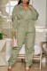 Army Green Casual Solid Hollowed Out Patchwork Buckle Asymmetrical Collar Long Sleeve Two Pieces