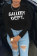 Black Casual Street Print Letter O Neck T-Shirts