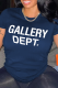 Navy Blue Street Vintage Print Patchwork Letter O Neck T-Shirts