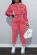 Pink Street Print Patchwork Mandarin Collar Long Sleeve Two Pieces