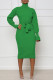 Green Casual Solid Bandage Patchwork Turtleneck One Step Skirt Dresses