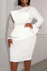 White Elegant Solid Patchwork Beading O Neck One Step Skirt Dresses