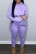 Purple Casual Letter Print Basic Hooded Collar Long Sleeve Two Pieces