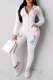 White Street Print Letter Zipper Collar Long Sleeve Two Pieces