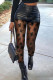 Black Sexy Solid Patchwork See-through Skinny High Waist Pencil Patchwork Bottoms