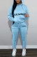 Sky Blue Casual Letter Print Basic Hooded Collar Long Sleeve Two Pieces
