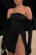 Black Sexy Solid Tassel Strapless Pencil Skirt Dresses