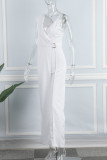 Light Coffee Casual Solid Patchwork V Neck Boot Cut Jumpsuits