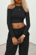 Black Casual Sportswear Solid Patchwork O Neck Long Sleeve Two Pieces